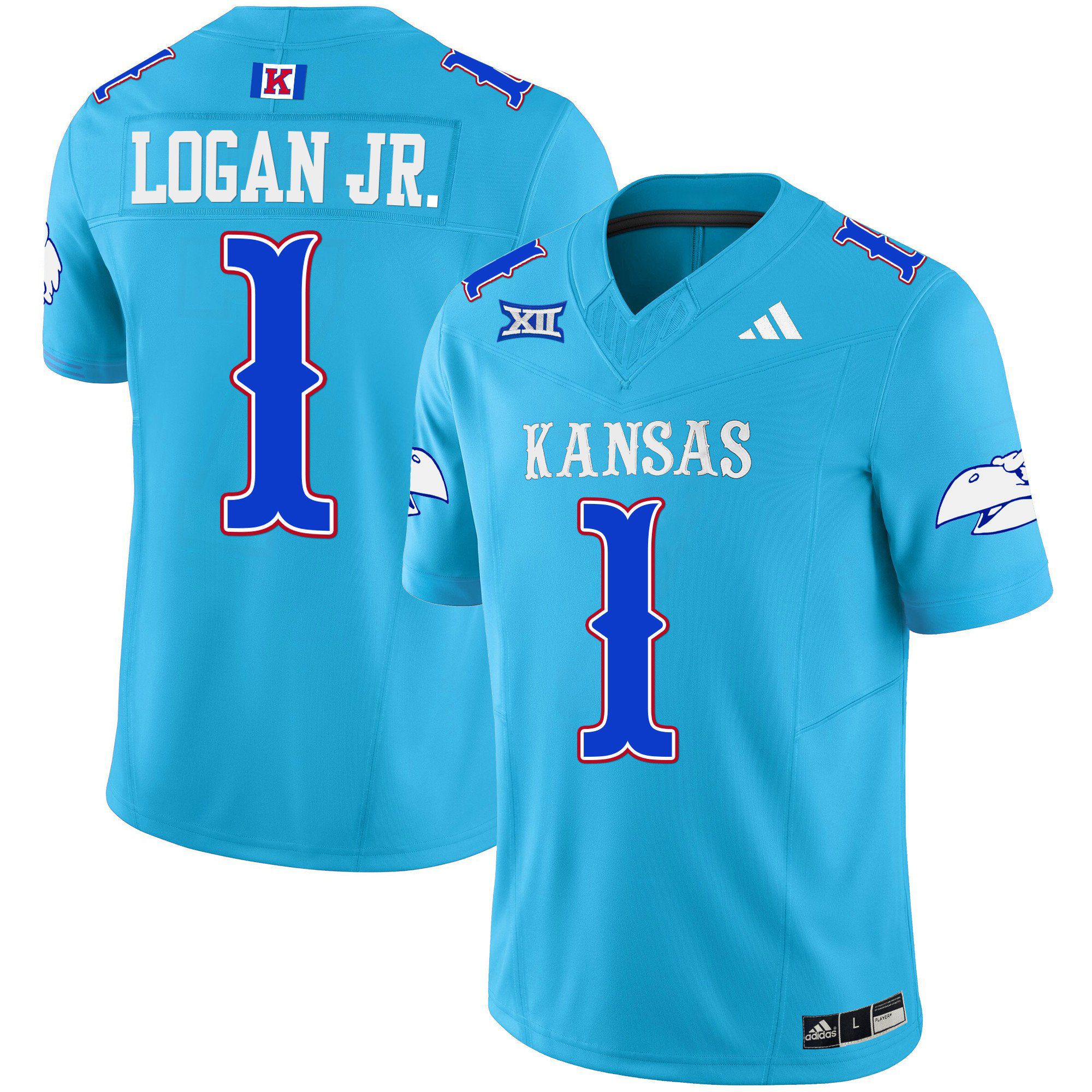 Men Kansas Jayhawks #1 Logan jr Light Blue 2024 Blackhawk Vapor Limited NCAA Jersey